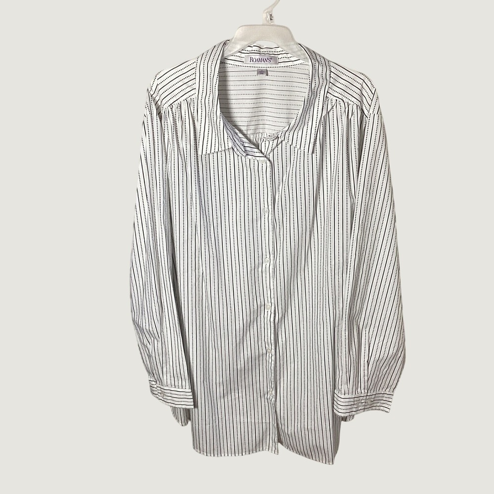 Roaman's Striped Button Down Shirt Womens 4X White Black Office Classic Tunic